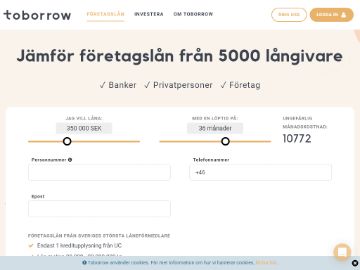 Toborrow Företagslån rabattkod screenshot